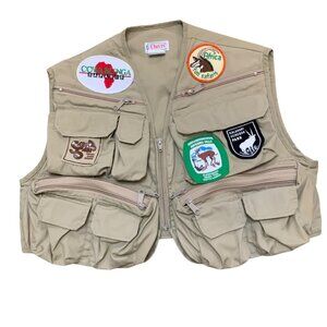 Vintage Orvis Tan Cotton Outdoor Safari Vest W/ Patches & Multiple Pockets Sz M‎